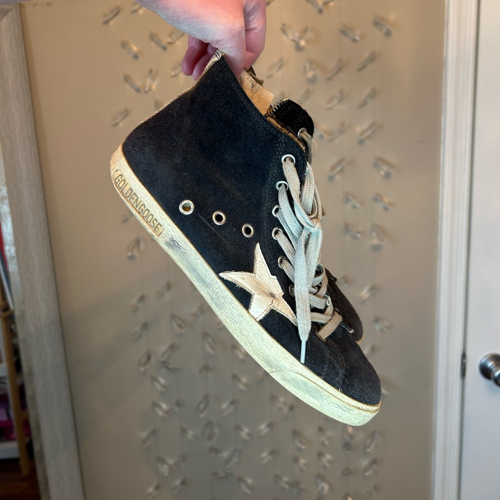 Golden Goose Black Suede Sneakers with Cream Star